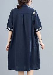 Modern lapel Cotton summer dresses Fashion Ideas navy Dress - bagstylebliss