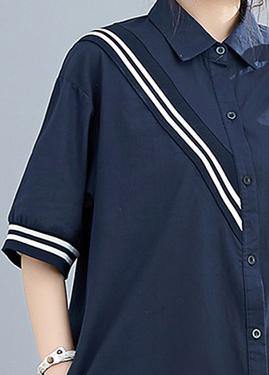 Modern lapel Cotton summer dresses Fashion Ideas navy Dress - bagstylebliss