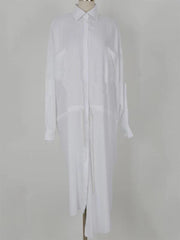 Modern lapel asymmetric cotton Tunic pattern white long shirt Dresses - bagstylebliss