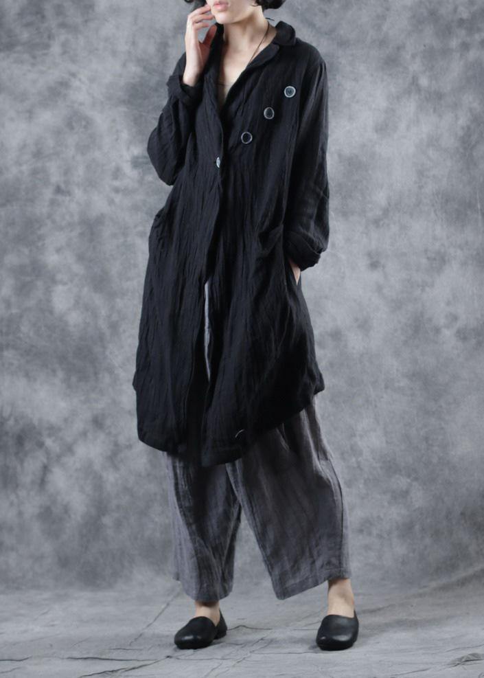 Modern lapel collar linen clothes Fashion Ideas black outwear long sleeve - bagstylebliss