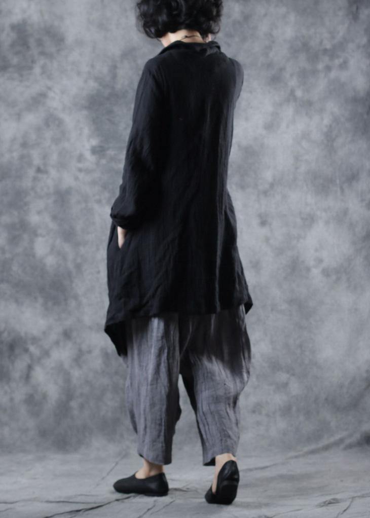 Modern lapel collar linen clothes Fashion Ideas black outwear long sleeve - bagstylebliss