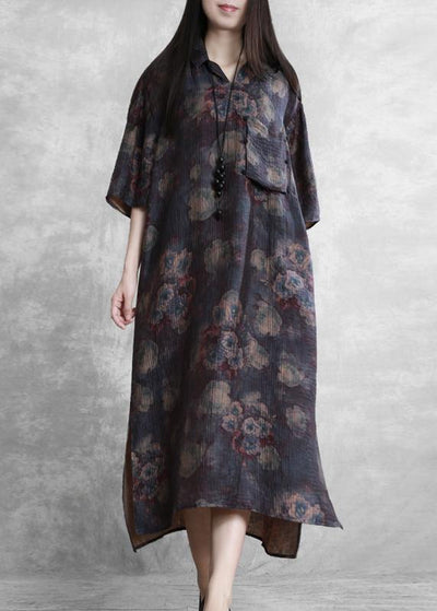 Modern lapel half sleeve summer Tunic Sleeve purple print Traveling Dresses - bagstylebliss