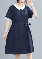 Modern lapel tie waist summer clothes For Women Neckline navy Dresses - bagstylebliss