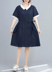 Modern lapel tie waist summer clothes For Women Neckline navy Dresses - bagstylebliss