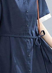 Modern lapel tie waist summer clothes For Women Neckline navy Dresses - bagstylebliss