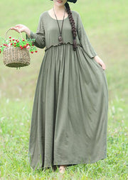 Modern light green cotton linen dresses Casual Fabrics o neck Maxi Dresses - bagstylebliss