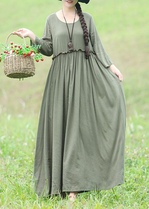 Modern light green cotton linen dresses Casual Fabrics o neck Maxi Dresses - bagstylebliss