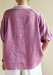 Modern light purple clothes For Women lapel half sleeve silhouette summer shirts - bagstylebliss