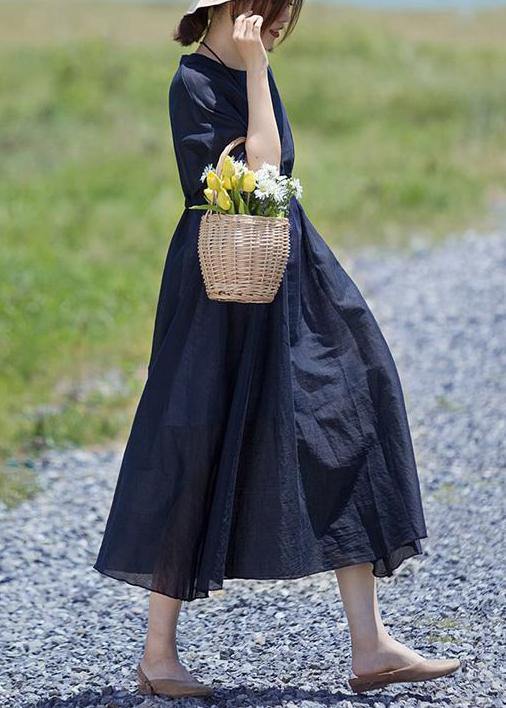 Modern linen clothes For Women boutique Drawstring Pure Color Casual Loose Maxi Dress - bagstylebliss