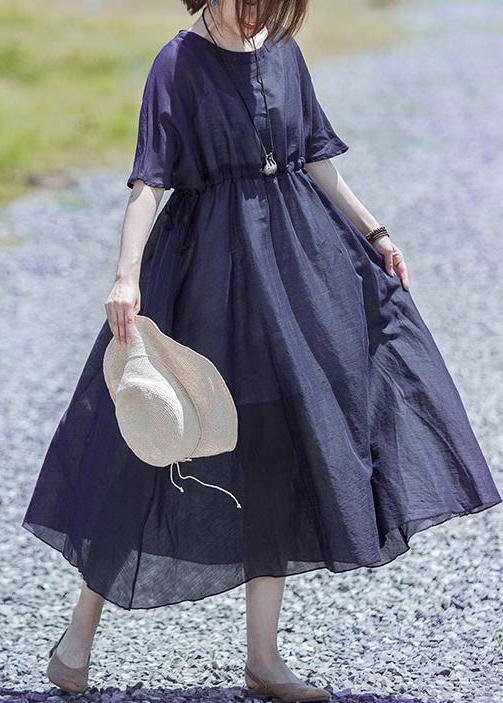 Modern linen clothes For Women boutique Drawstring Pure Color Casual Loose Maxi Dress - bagstylebliss