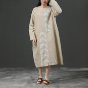 Modern linen cotton Robes 2024 Women Long Sleeve Loose Beige Autumn Dress