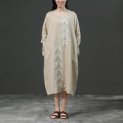 Modern linen cotton Robes 2024 Women Long Sleeve Loose Beige Autumn Dress