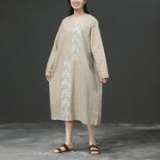 Modern linen cotton Robes 2024 Women Long Sleeve Loose Beige Autumn Dress