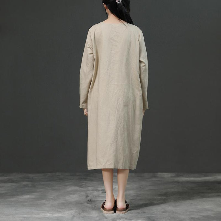 Modern linen cotton Robes 2024 Women Long Sleeve Loose Beige Autumn Dress