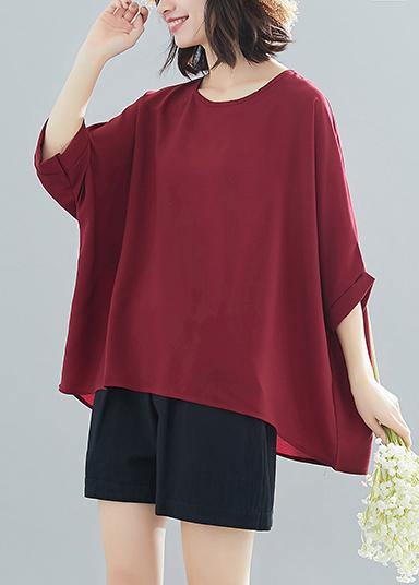 Modern o neck Batwing Sleeve chiffon For Women boutique Wardrobes burgundy Love tops Summer - bagstylebliss