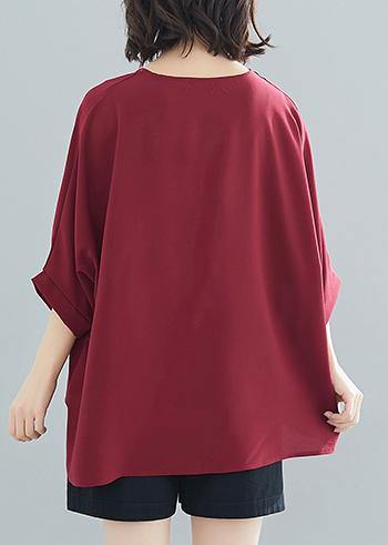 Modern o neck Batwing Sleeve chiffon For Women boutique Wardrobes burgundy Love tops Summer - bagstylebliss