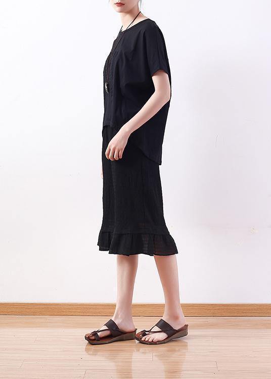 Modern o neck Batwing Sleeve cotton Tunic Sewing black shirt - bagstylebliss