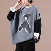 Modern o neck Bear design spring tops women gray tops - bagstylebliss