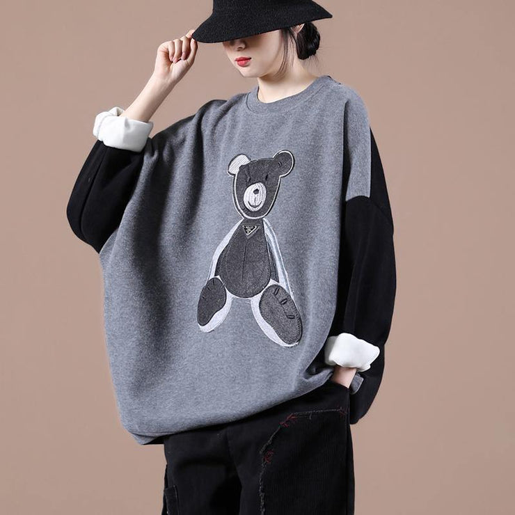 Modern o neck Bear design spring tops women gray tops - bagstylebliss