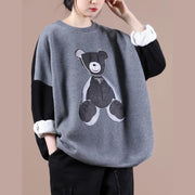 Modern o neck Bear design spring tops women gray tops - bagstylebliss