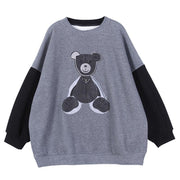 Modern o neck Bear design spring tops women gray tops - bagstylebliss