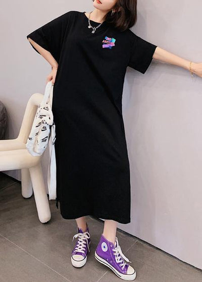 Modern o neck Tunics Shirts black Cartoon print Maxi Dresses - bagstylebliss