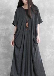 Modern o neck asymmetric summer Robes Runway dark gray Dresses - bagstylebliss