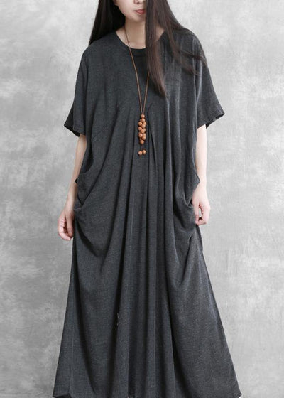 Modern o neck asymmetric summer Robes Runway dark gray Dresses - bagstylebliss