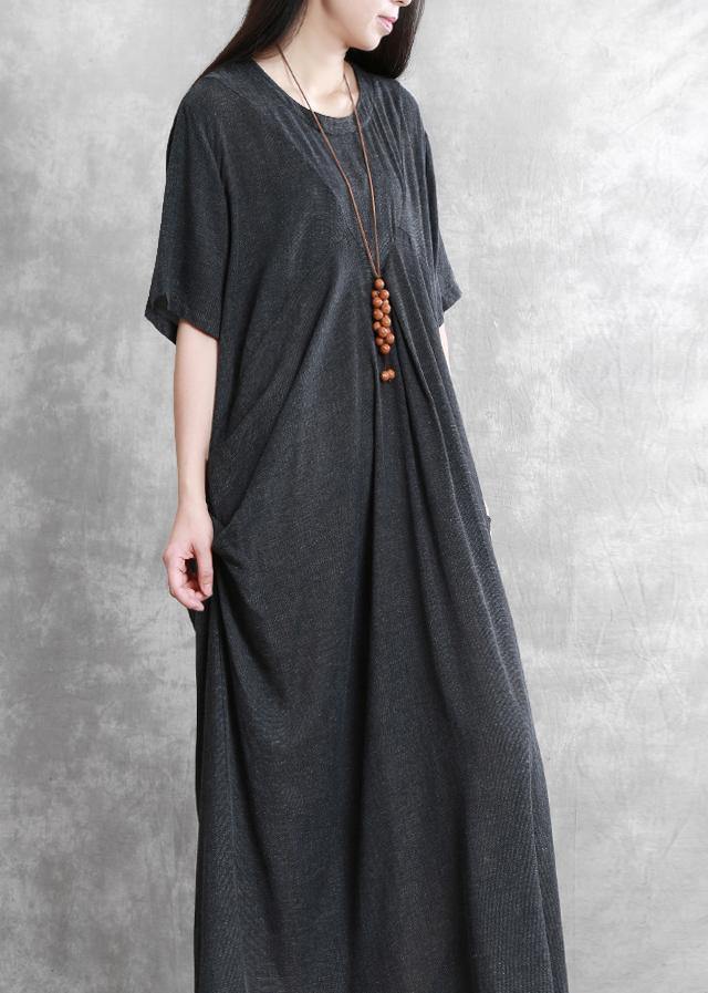 Modern o neck asymmetric summer Robes Runway dark gray Dresses - bagstylebliss