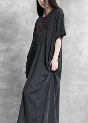 Modern o neck asymmetric summer Robes Runway dark gray Dresses - bagstylebliss