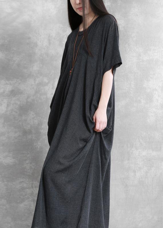 Modern o neck asymmetric summer Robes Runway dark gray Dresses - bagstylebliss