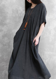 Modern o neck asymmetric summer Robes Runway dark gray Dresses - bagstylebliss