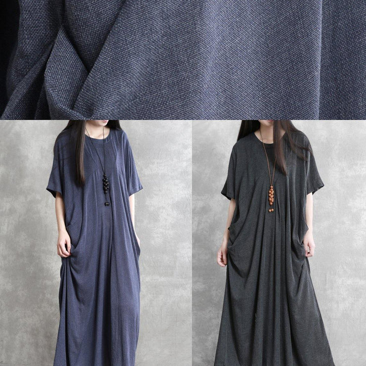 Modern o neck asymmetric summer Robes Runway dark gray Dresses - bagstylebliss