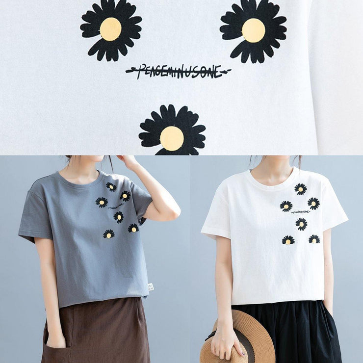 Modern o neck clothes For Women design gray daisy print shirt - bagstylebliss