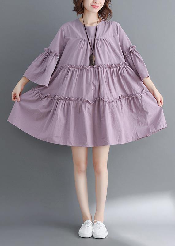 Modern o neck flare sleeve Cinched Cotton Women Photography purple Dress summer - bagstylebliss