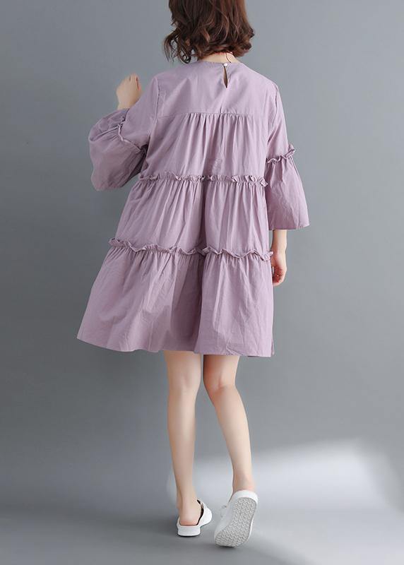 Modern o neck flare sleeve Cinched Cotton Women Photography purple Dress summer - bagstylebliss