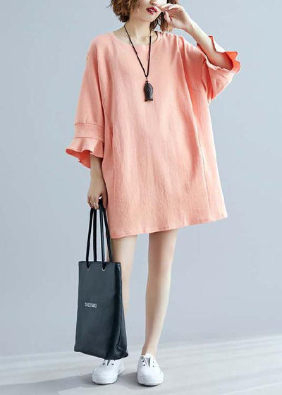 Modern o neck half sleeve cotton linen outfit Work orange Dresses summer - bagstylebliss