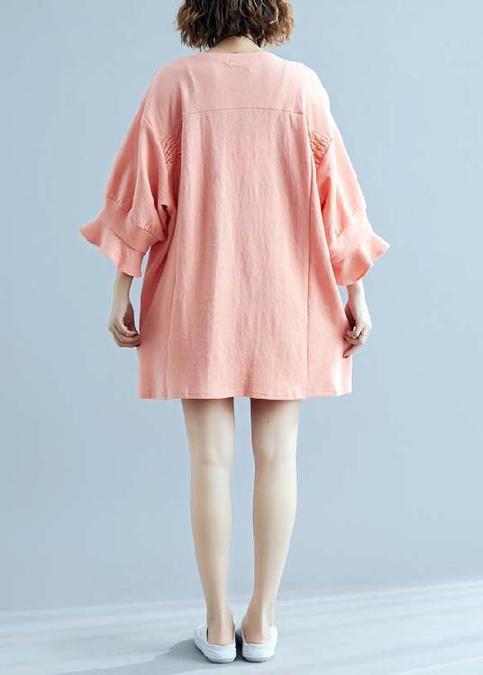 Modern o neck half sleeve cotton linen outfit Work orange Dresses summer - bagstylebliss