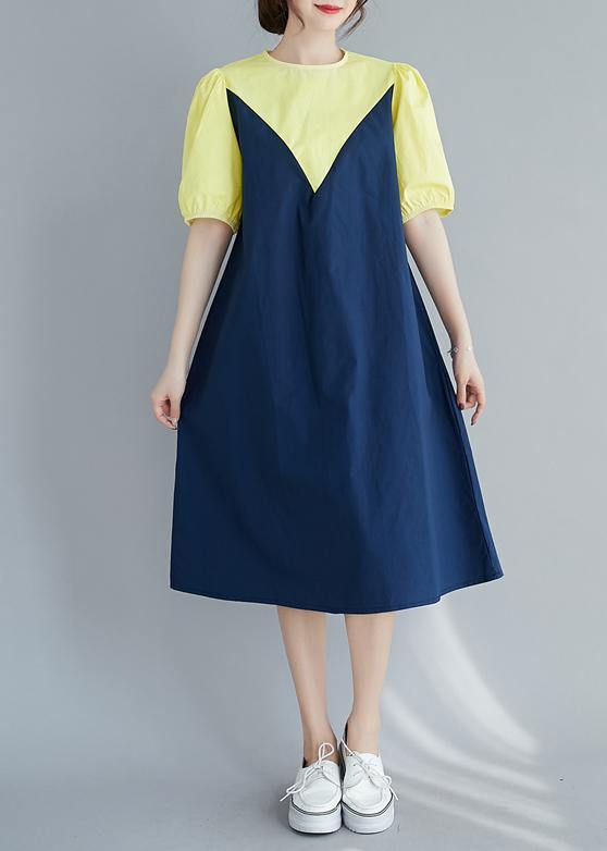 Modern o neck lantern sleeve Cotton summer yellow Dresses - bagstylebliss