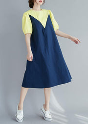 Modern o neck lantern sleeve Cotton summer yellow Dresses - bagstylebliss