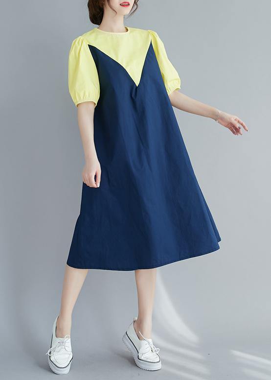 Modern o neck lantern sleeve Cotton summer yellow Dresses - bagstylebliss