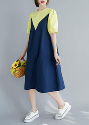 Modern o neck lantern sleeve Cotton summer yellow Dresses - bagstylebliss