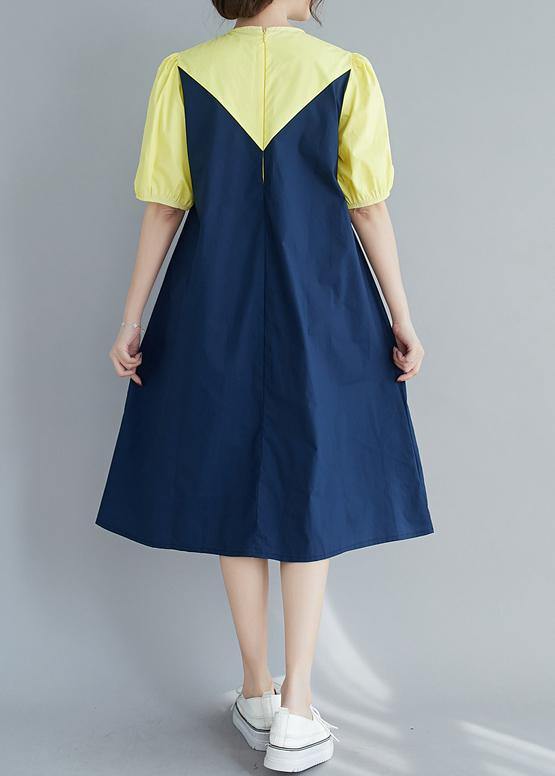 Modern o neck lantern sleeve Cotton summer yellow Dresses - bagstylebliss