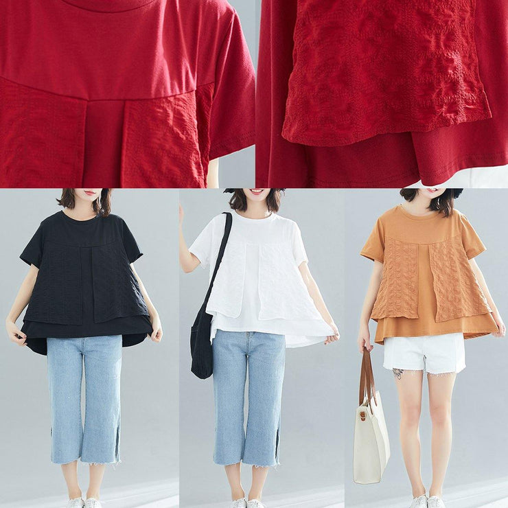 Modern o neck patchwork cotton clothes For Women Vintage design black loose blouses Summer - bagstylebliss