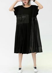 Modern o neck patchwork pockets cotton dresses black Dresses summer - bagstylebliss