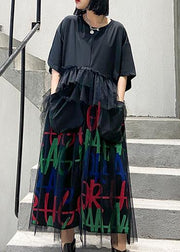 Modern o neck patchwork tulle cotton summer Tunics Inspiration black Maxi Dress - bagstylebliss