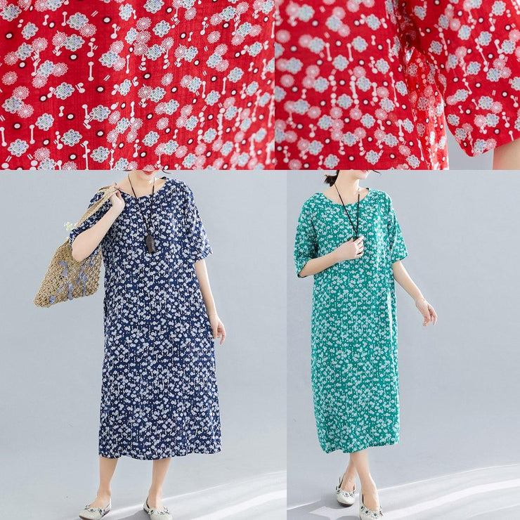 Modern o neck pockets linen cotton clothes Runway green print Dress summer - bagstylebliss