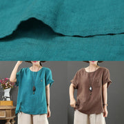 Modern o neck pockets linen summer clothes Fashion chocolate blouse - bagstylebliss