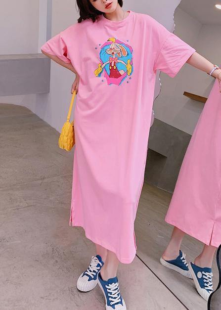 Modern o neck quilting clothes Outfits pink Cartoon anime print long Dresses - bagstylebliss