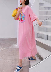 Modern o neck quilting clothes Outfits pink Cartoon anime print long Dresses - bagstylebliss